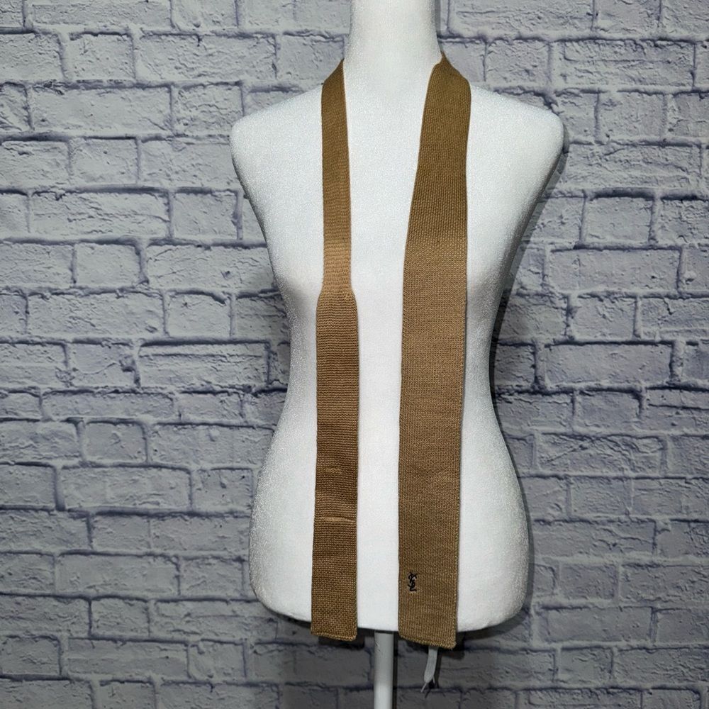 YVES SAINT LAURENT TAN 100% COTTON SOLID NECKTIE EXCELLENT CONDITION